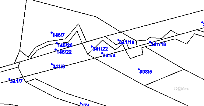 Parcela st. 341/4 v KÚ Bradné, Katastrální mapa