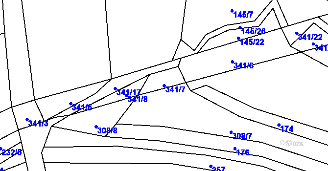 Parcela st. 341/7 v KÚ Bradné, Katastrální mapa