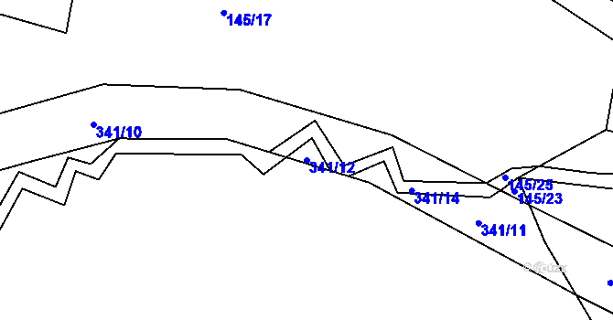 Parcela st. 341/12 v KÚ Bradné, Katastrální mapa