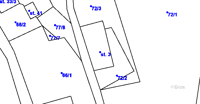 Parcela st. 3 v KÚ Březí u Čachrova, Katastrální mapa