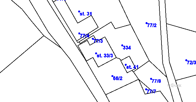 Parcela st. 33 v KÚ Březí u Čachrova, Katastrální mapa