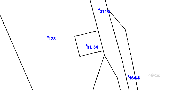 Parcela st. 34 v KÚ Březí u Čachrova, Katastrální mapa