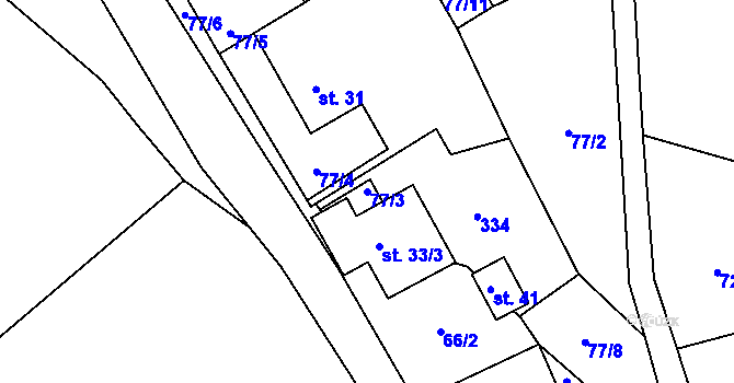 Parcela st. 77/3 v KÚ Březí u Čachrova, Katastrální mapa