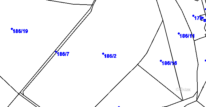 Parcela st. 186/2 v KÚ Březí u Čachrova, Katastrální mapa