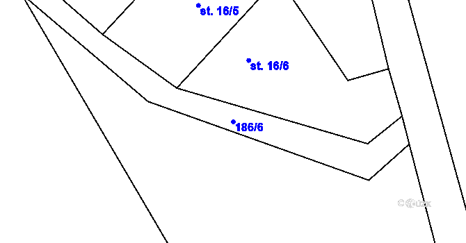 Parcela st. 186/6 v KÚ Březí u Čachrova, Katastrální mapa
