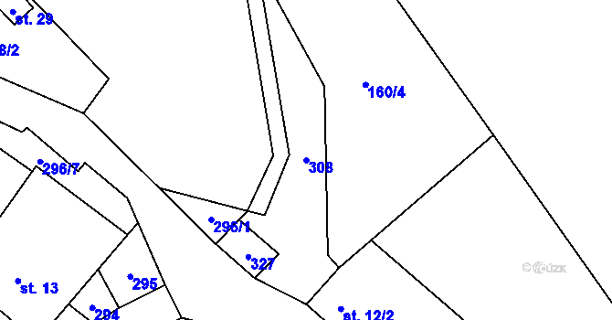 Parcela st. 308 v KÚ Březí u Čachrova, Katastrální mapa