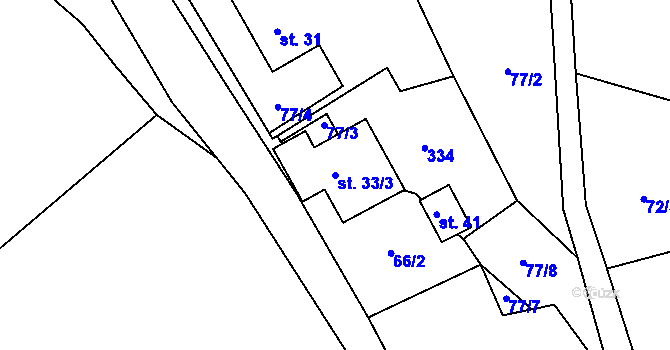 Parcela st. 33/3 v KÚ Březí u Čachrova, Katastrální mapa
