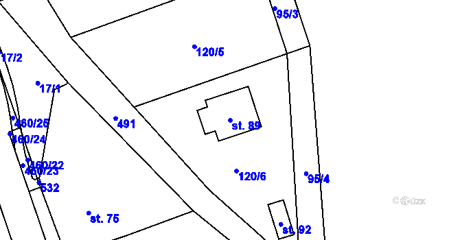 Parcela st. 89 v KÚ Čachrov, Katastrální mapa
