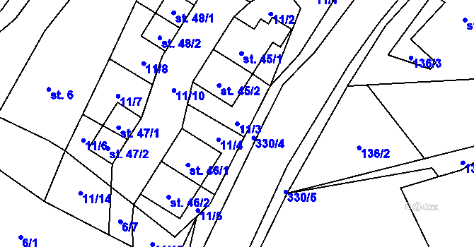 Parcela st. 11/3 v KÚ Jesení, Katastrální mapa