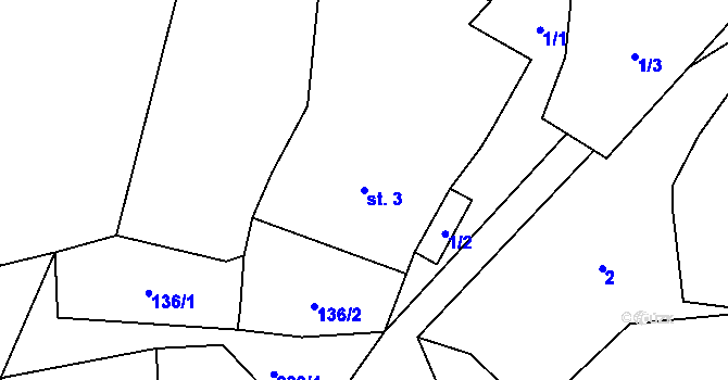 Parcela st. 3 v KÚ Zahrádka u Čachrova, Katastrální mapa