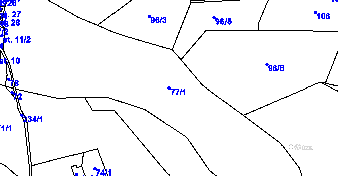 Parcela st. 77/1 v KÚ Zahrádka u Čachrova, Katastrální mapa