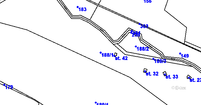 Parcela st. 188/1 v KÚ Zahrádka u Čachrova, Katastrální mapa