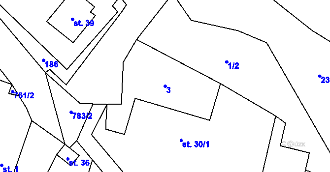Parcela st. 3 v KÚ Čakov, Katastrální mapa
