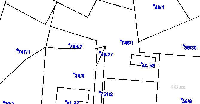 Parcela st. 38/27 v KÚ Čakov, Katastrální mapa