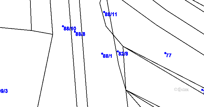 Parcela st. 88/1 v KÚ Čakov, Katastrální mapa