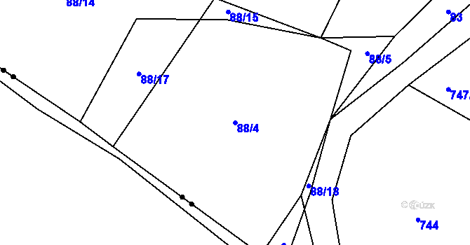 Parcela st. 88/4 v KÚ Čakov, Katastrální mapa