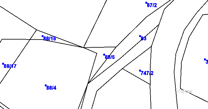 Parcela st. 88/5 v KÚ Čakov, Katastrální mapa