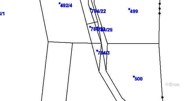 Parcela st. 784/3 v KÚ Čakov, Katastrální mapa