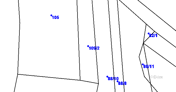 Parcela st. 109/2 v KÚ Čakov, Katastrální mapa