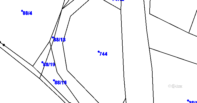 Parcela st. 744 v KÚ Čakov, Katastrální mapa