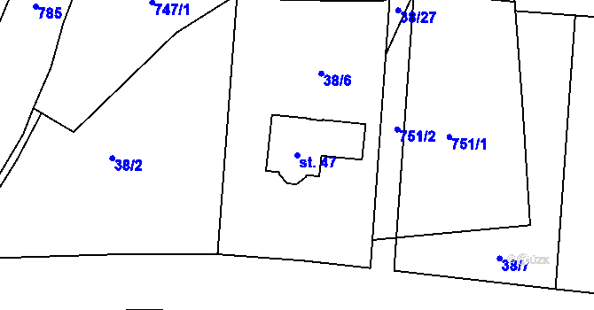 Parcela st. 47 v KÚ Čakov, Katastrální mapa