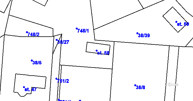 Parcela st. 58 v KÚ Čakov, Katastrální mapa