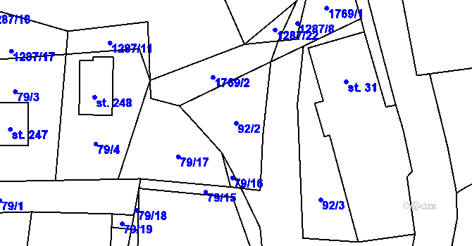 Parcela st. 92/2 v KÚ Čaková, Katastrální mapa