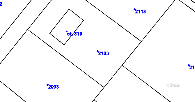 Parcela st. 2103 v KÚ Čaková, Katastrální mapa