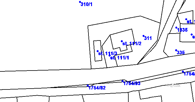 Parcela st. 111/3 v KÚ Čaková, Katastrální mapa