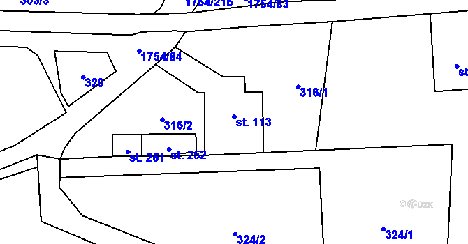 Parcela st. 113 v KÚ Čaková, Katastrální mapa