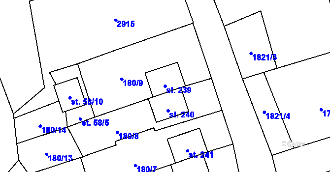 Parcela st. 239 v KÚ Čaková, Katastrální mapa