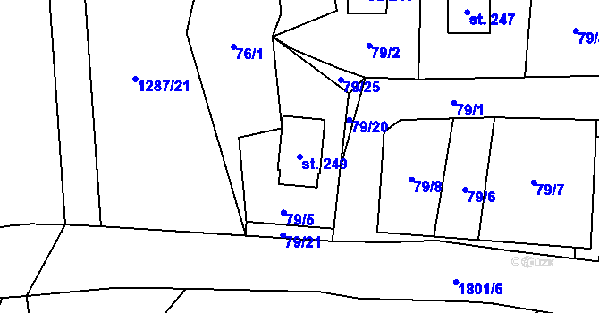 Parcela st. 249 v KÚ Čaková, Katastrální mapa