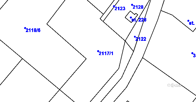 Parcela st. 2117/1 v KÚ Čaková, Katastrální mapa
