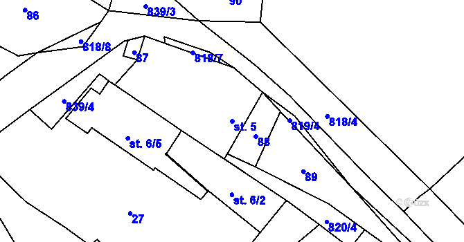Parcela st. 5 v KÚ Čakovice u Pelhřimova, Katastrální mapa
