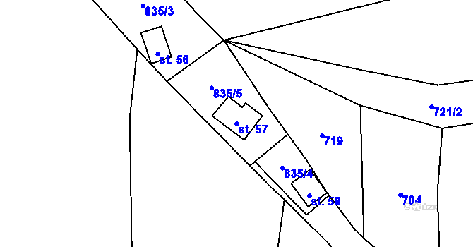 Parcela st. 57 v KÚ Čakovice u Pelhřimova, Katastrální mapa