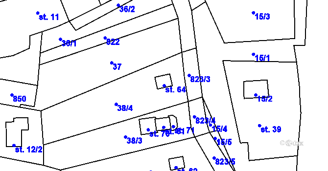 Parcela st. 64 v KÚ Čakovice u Pelhřimova, Katastrální mapa