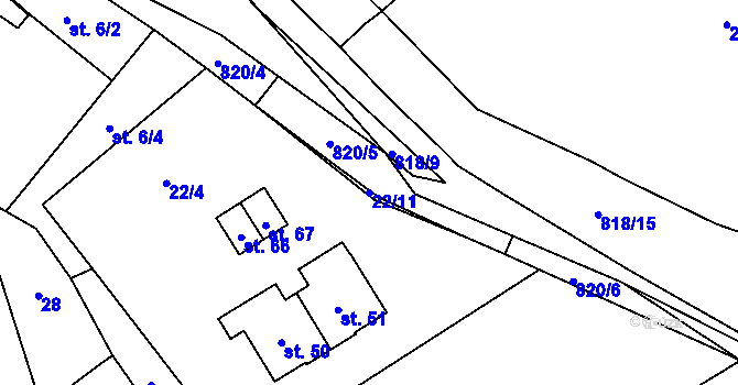 Parcela st. 22/11 v KÚ Čakovice u Pelhřimova, Katastrální mapa