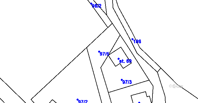 Parcela st. 97/5 v KÚ Čakovice u Pelhřimova, Katastrální mapa