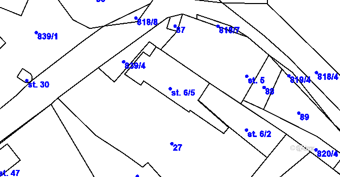 Parcela st. 6/5 v KÚ Čakovice u Pelhřimova, Katastrální mapa