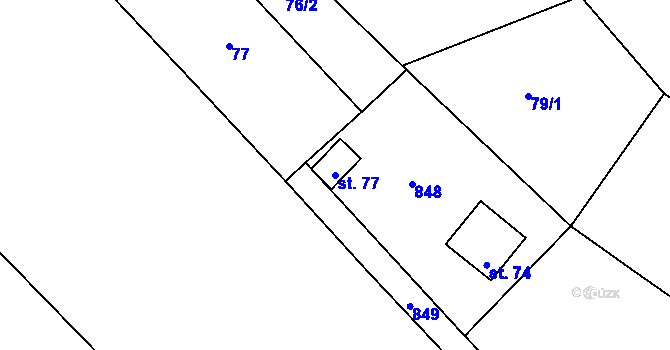 Parcela st. 77 v KÚ Čakovice u Pelhřimova, Katastrální mapa