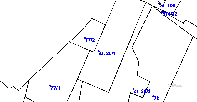 Parcela st. 20/1 v KÚ Blížňovice, Katastrální mapa