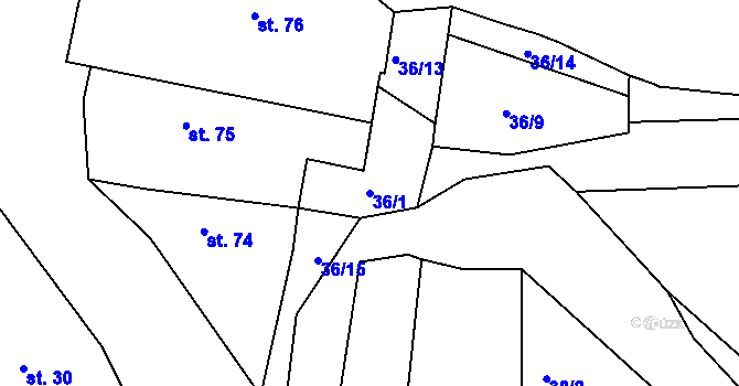 Parcela st. 36/1 v KÚ Blížňovice, Katastrální mapa