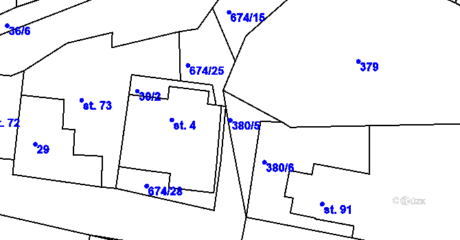Parcela st. 380/5 v KÚ Blížňovice, Katastrální mapa