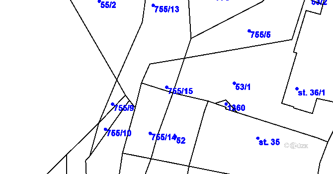 Parcela st. 755/15 v KÚ Blížňovice, Katastrální mapa