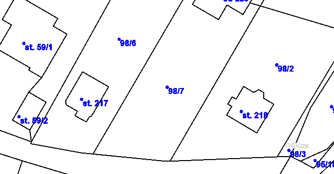 Parcela st. 98/7 v KÚ Čankovice, Katastrální mapa