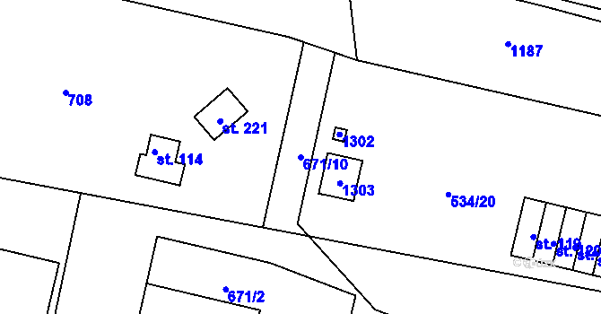 Parcela st. 671/10 v KÚ Čankovice, Katastrální mapa