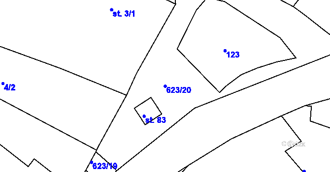 Parcela st. 623/20 v KÚ Čankovice, Katastrální mapa