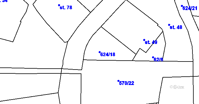 Parcela st. 624/18 v KÚ Čankovice, Katastrální mapa