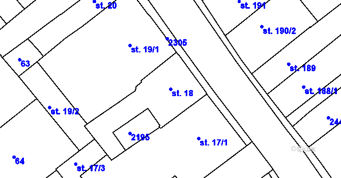 Parcela st. 18 v KÚ Čáslav, Katastrální mapa
