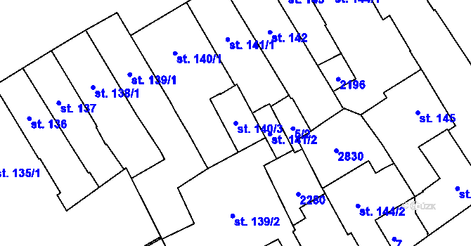 Parcela st. 140/3 v KÚ Čáslav, Katastrální mapa